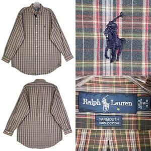 Polo Ralph Lauren Shirt Oxford Mens Size 16 Large Black Plaid Button Down LS